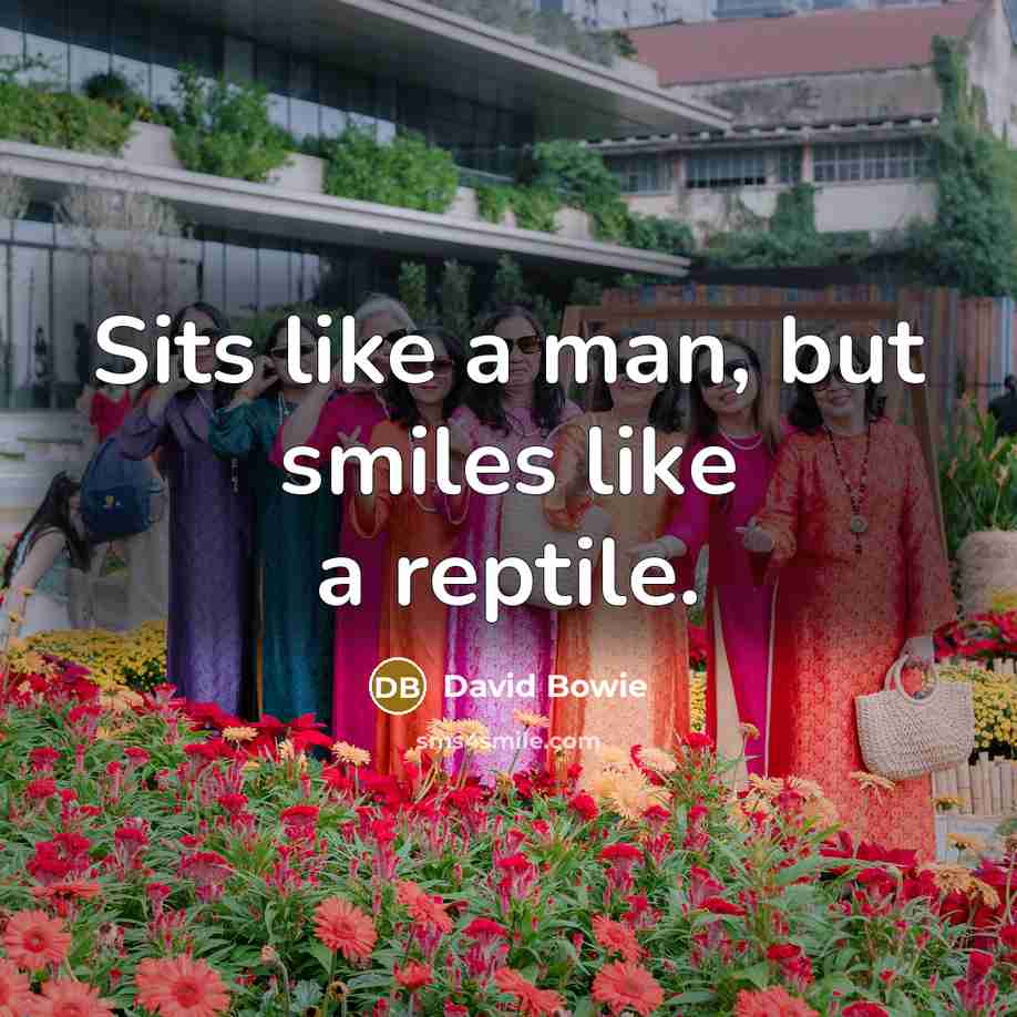 “Sits like a man, but smiles like a reptile.” quote by David Bowie
