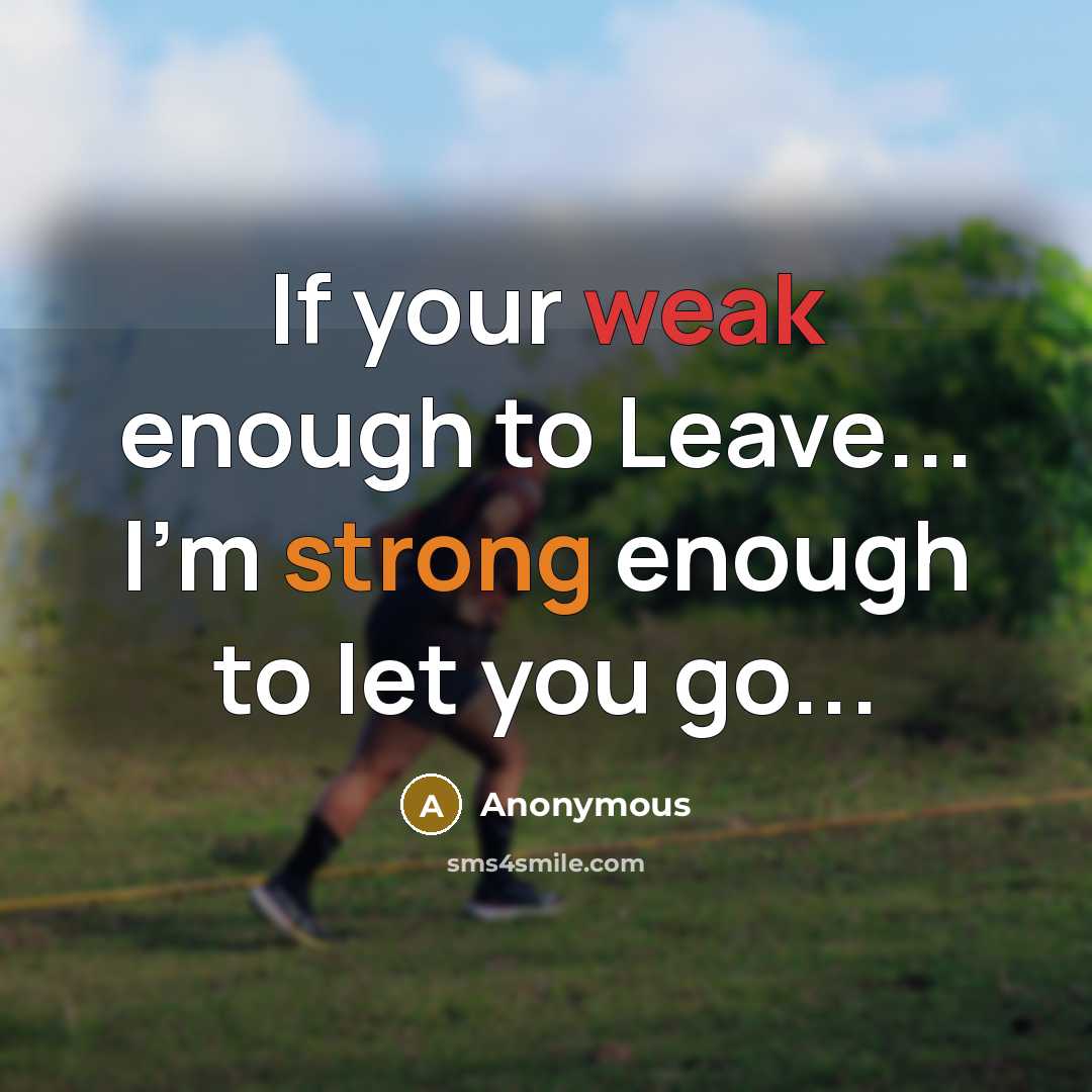 “If your weak enough to Leave... I'm strong enough to let you go...” quote by Anonymous