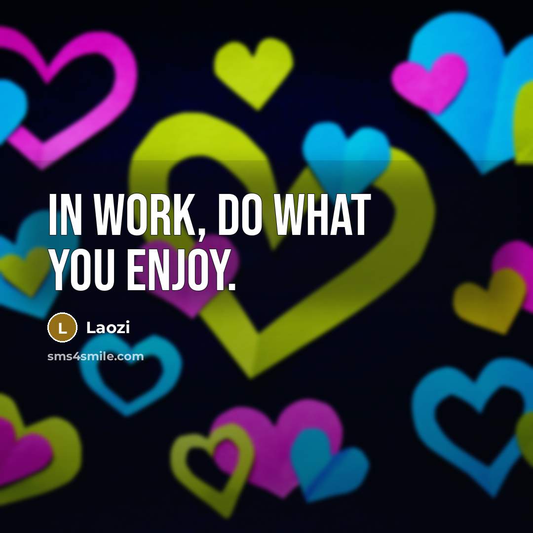 “In work, do what you enjoy.” quote by Laozi