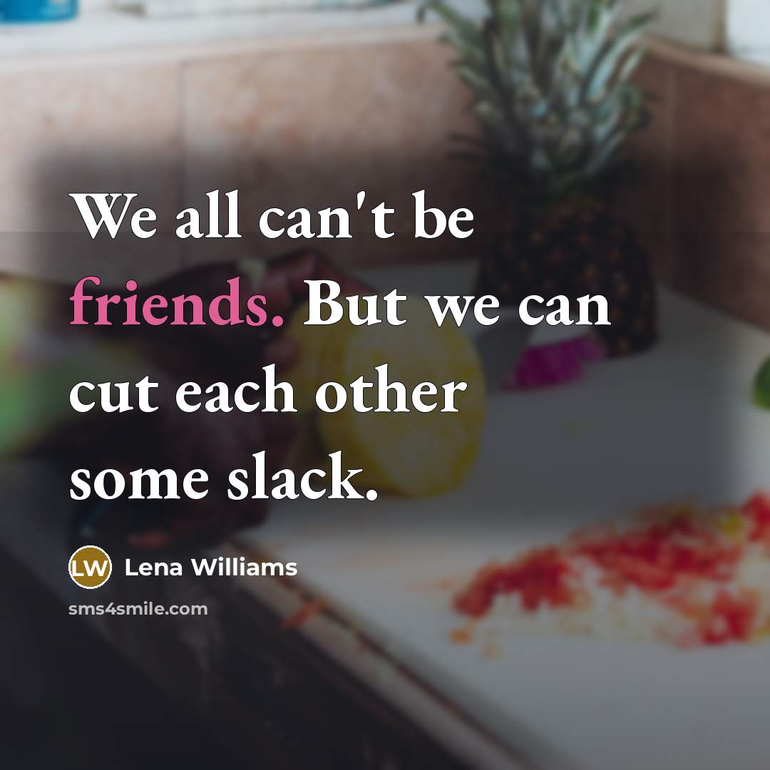 “We all can't be friends. But we can cut each other some slack.” quote by Lena Williams