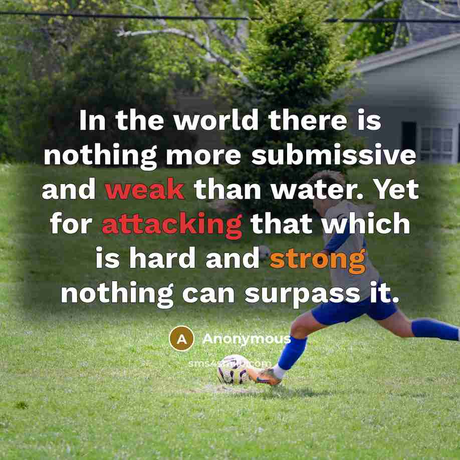 “In the world there is nothing more submissive and weak than water. Yet for attacking that which is hard and strong nothing can surpass it.” quote by Anonymous