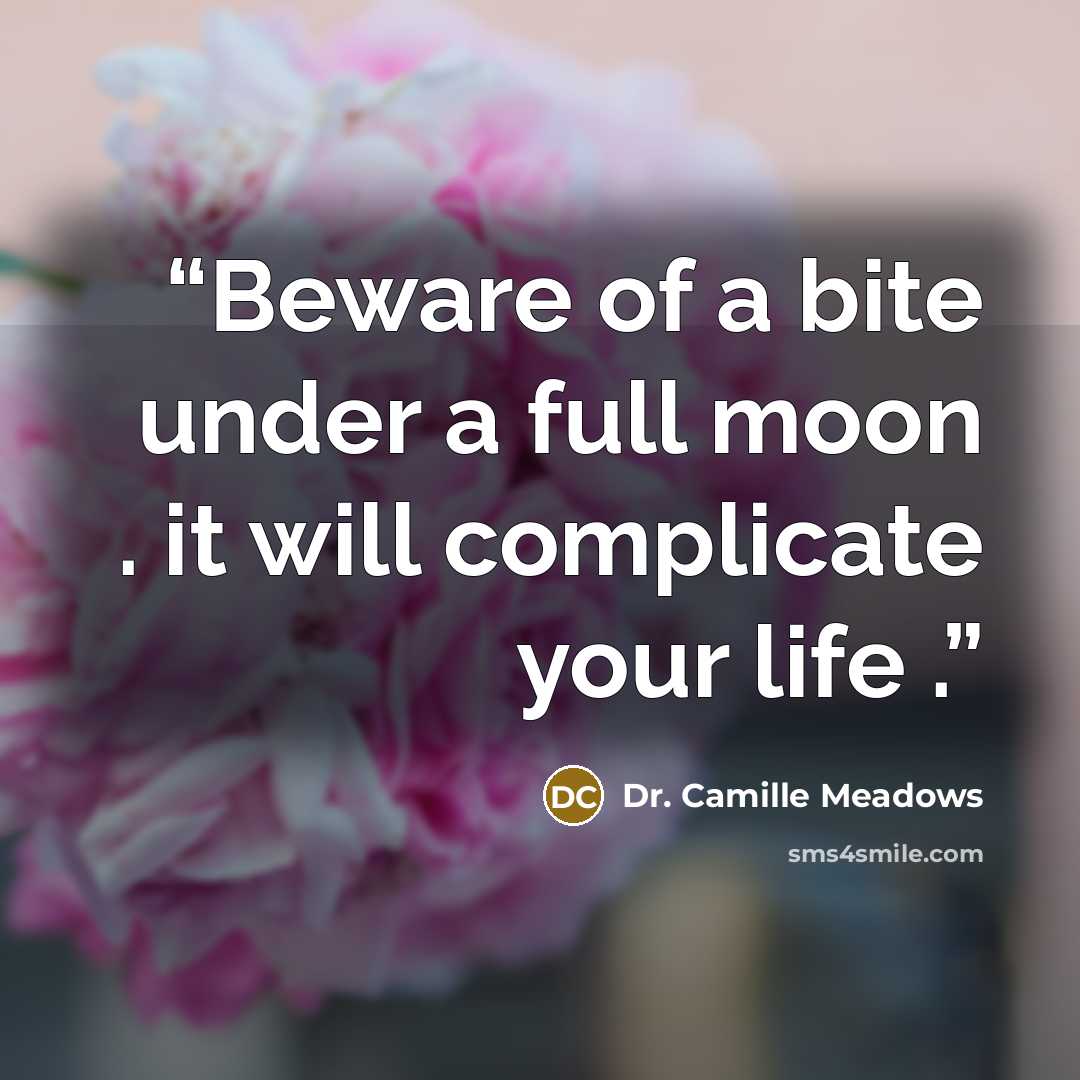 “Beware of a bite under a full moon . it will complicate your life .” quote by Dr. Camille Meadows
