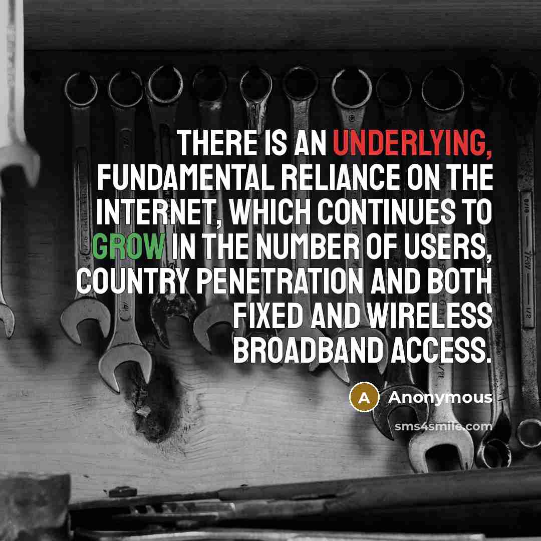 “There is an underlying, fundamental reliance on the Internet, which continues to grow in the number of users, country penetration and both fixed and wireless broadband access.” quote by Anonymous