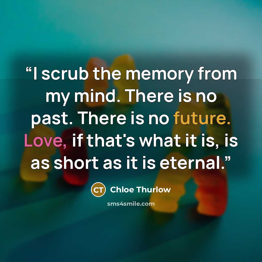 “I scrub the memory from my mind. There is no past. There is no future. Love, if that's what it is, is as short as it is eternal.” quote by Chloe Thurlow