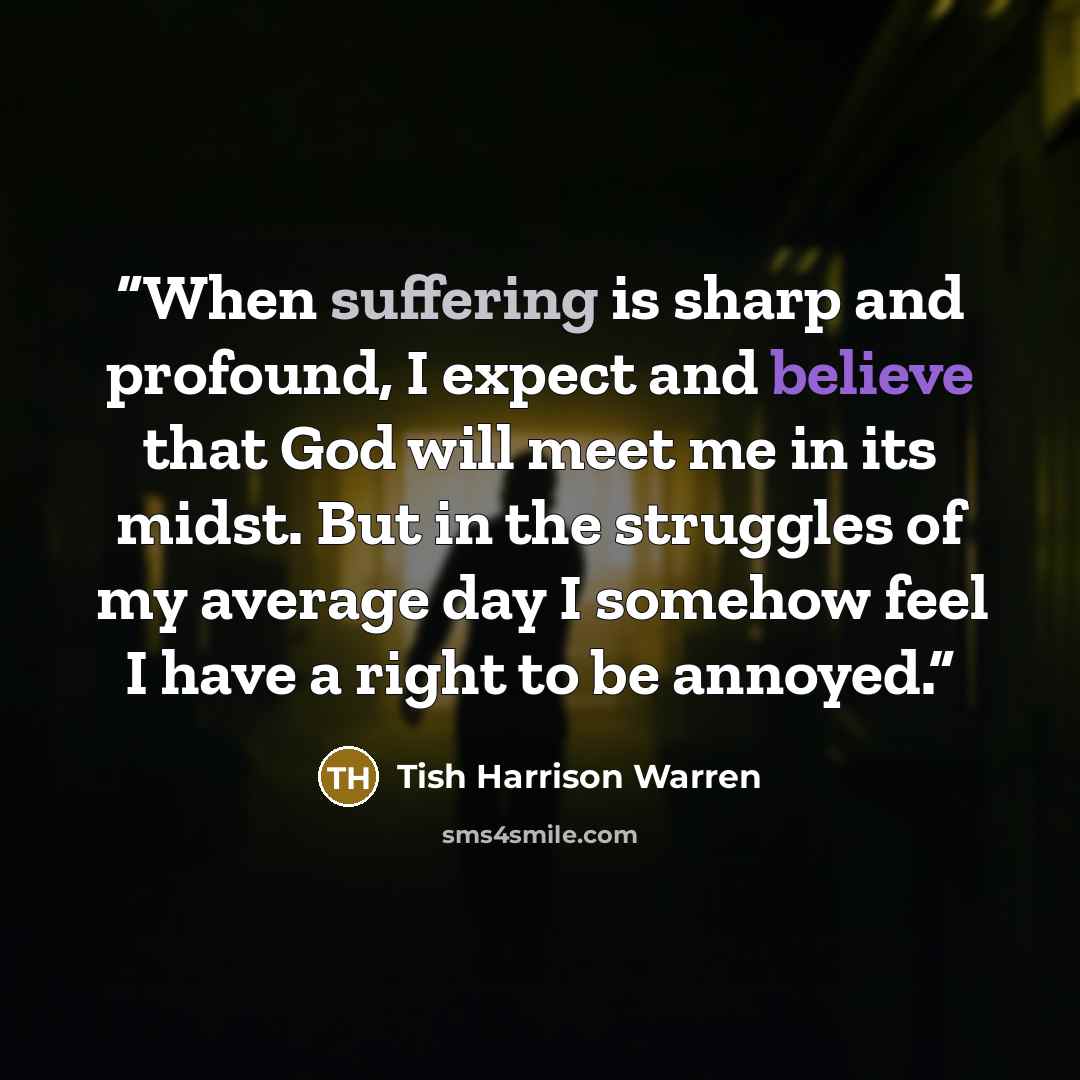 “When suffering is sharp and profound, I expect and believe that God will meet me in its midst. But in the struggles of my average day I somehow feel I have a right to be annoyed.” quote by Tish Harrison Warren