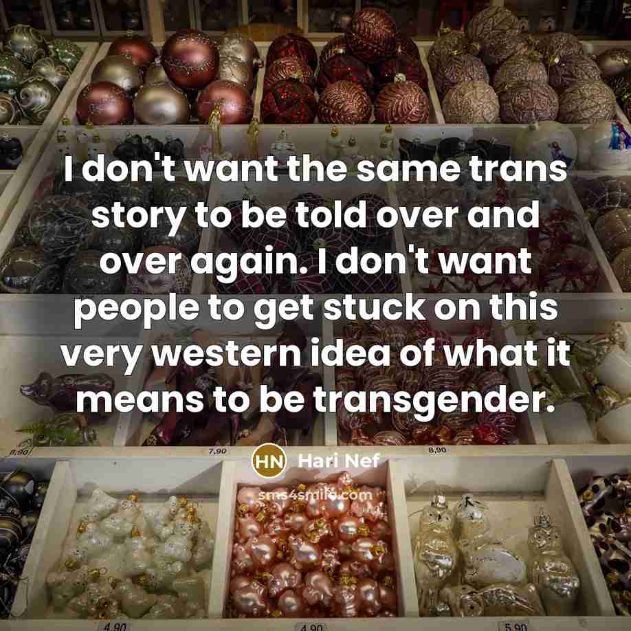 “I don't want the same trans story to be told over and over again. I don't want people to get stuck on this very western idea of what it means to be transgender.” quote by Hari Nef