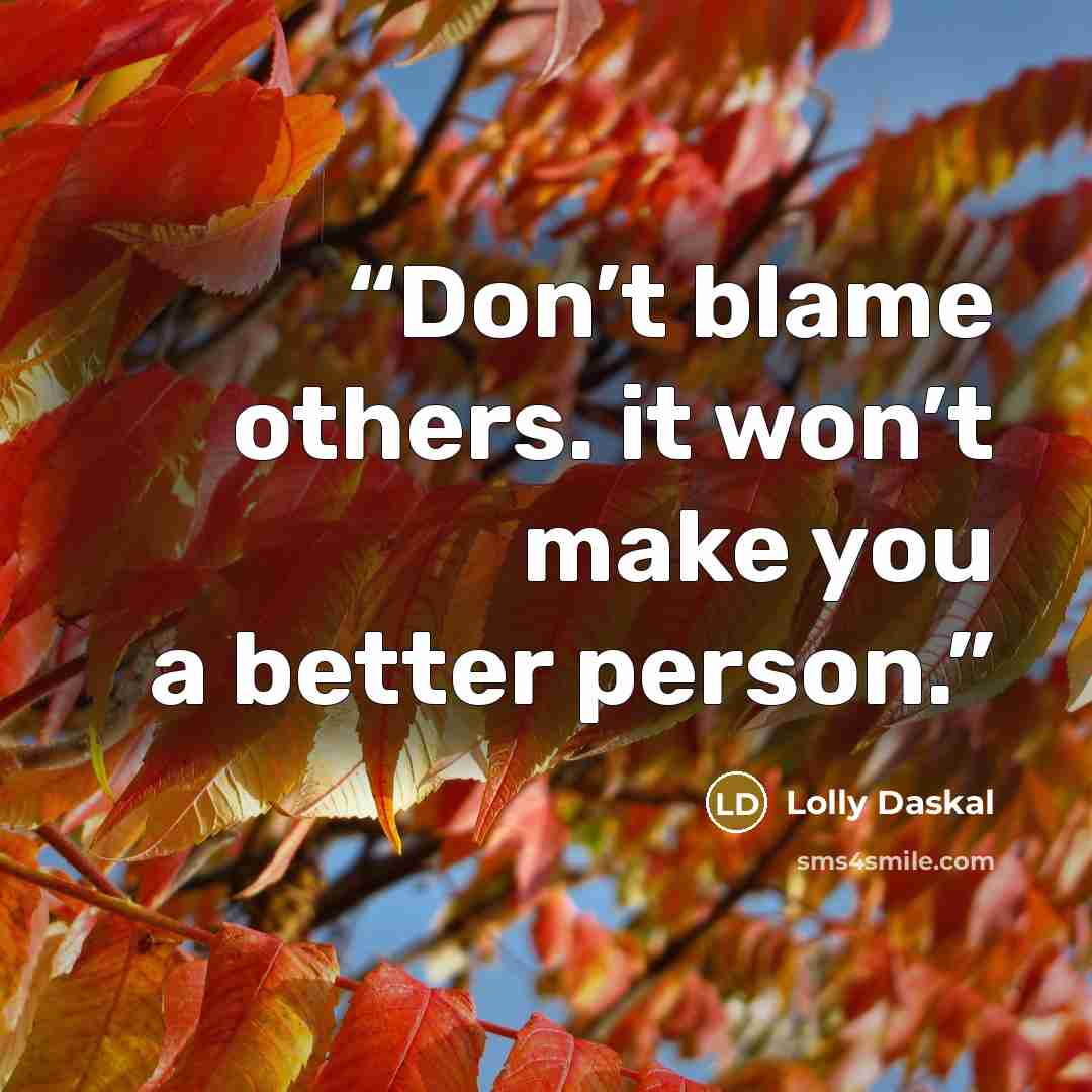 “Don’t blame others. it won’t make you a better person.” quote by Lolly Daskal