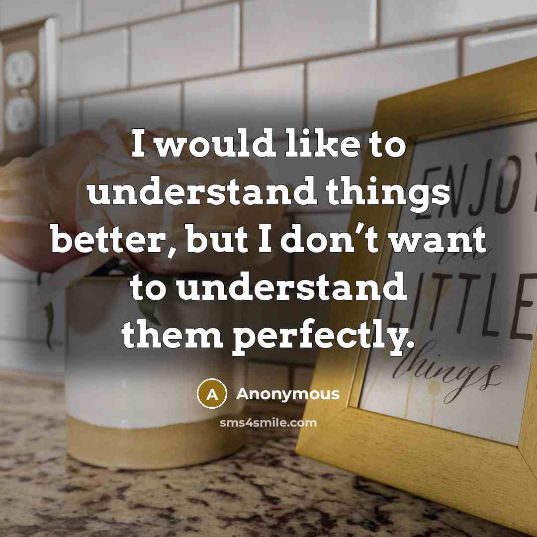 “I would like to understand things better, but I don’t want to understand them perfectly.” quote by Anonymous