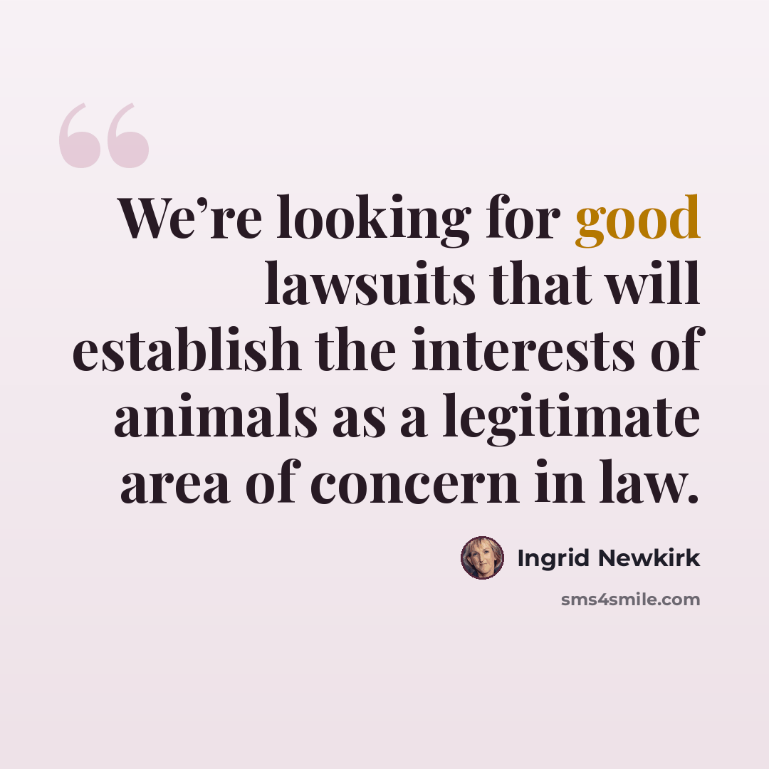 “We’re looking for good lawsuits that will establish the interests of animals as a legitimate area of concern in law.” quote by Ingrid Newkirk