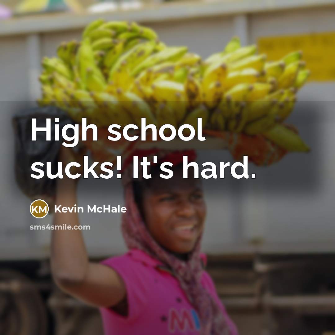 “High school sucks! It's hard.” quote by Kevin McHale
