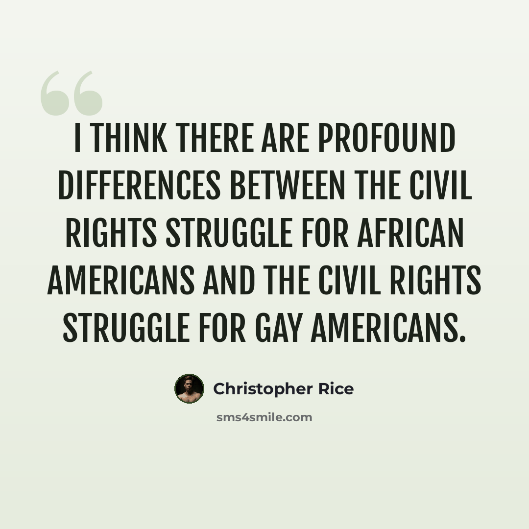 “I think there are profound differences between the civil rights struggle for African Americans and the civil rights struggle for gay Americans.” quote by Christopher Rice