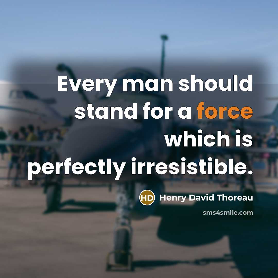 “Every man should stand for a force which is perfectly irresistible.” quote by Henry David Thoreau