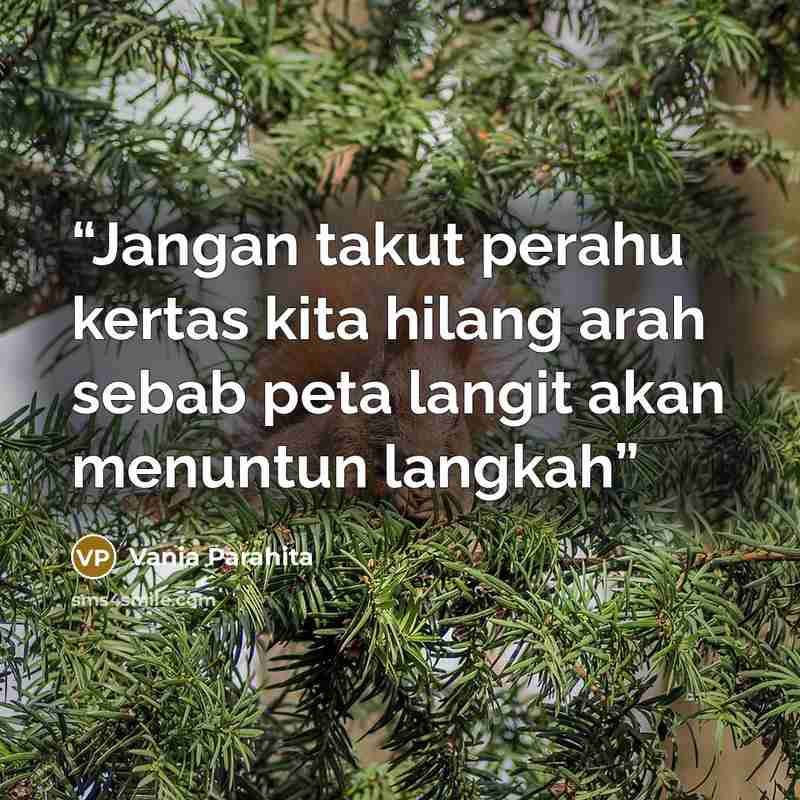 “Jangan takut perahu kertas kita hilang arah sebab peta langit akan menuntun langkah” quote by Vania Parahita