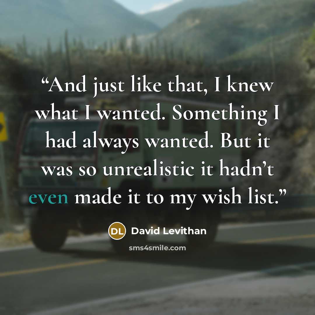 “And just like that, I knew what I wanted. Something I had always wanted. But it was so unrealistic it hadn’t even made it to my wish list.” quote by David Levithan