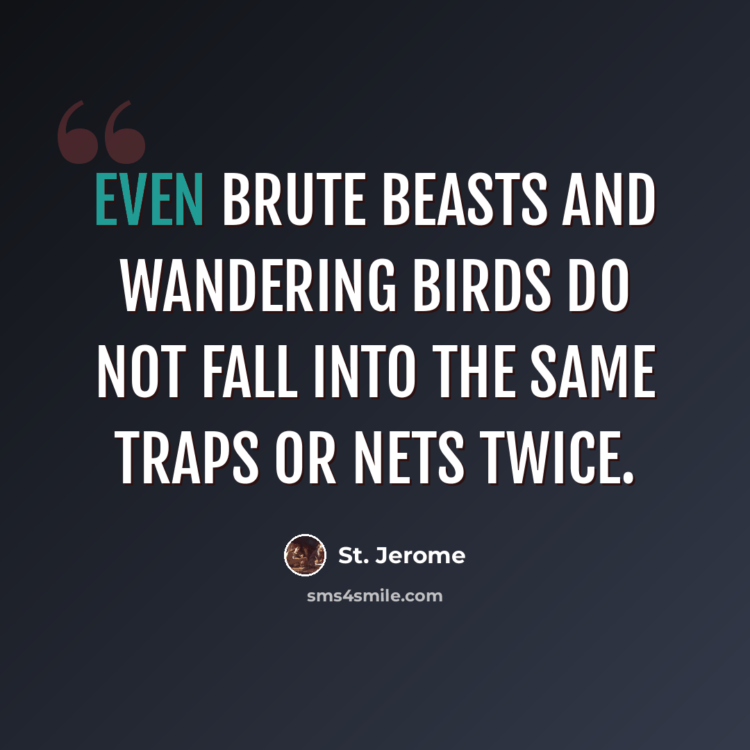 “Even brute beasts and wandering birds do not fall into the same traps or nets twice.” quote by St. Jerome