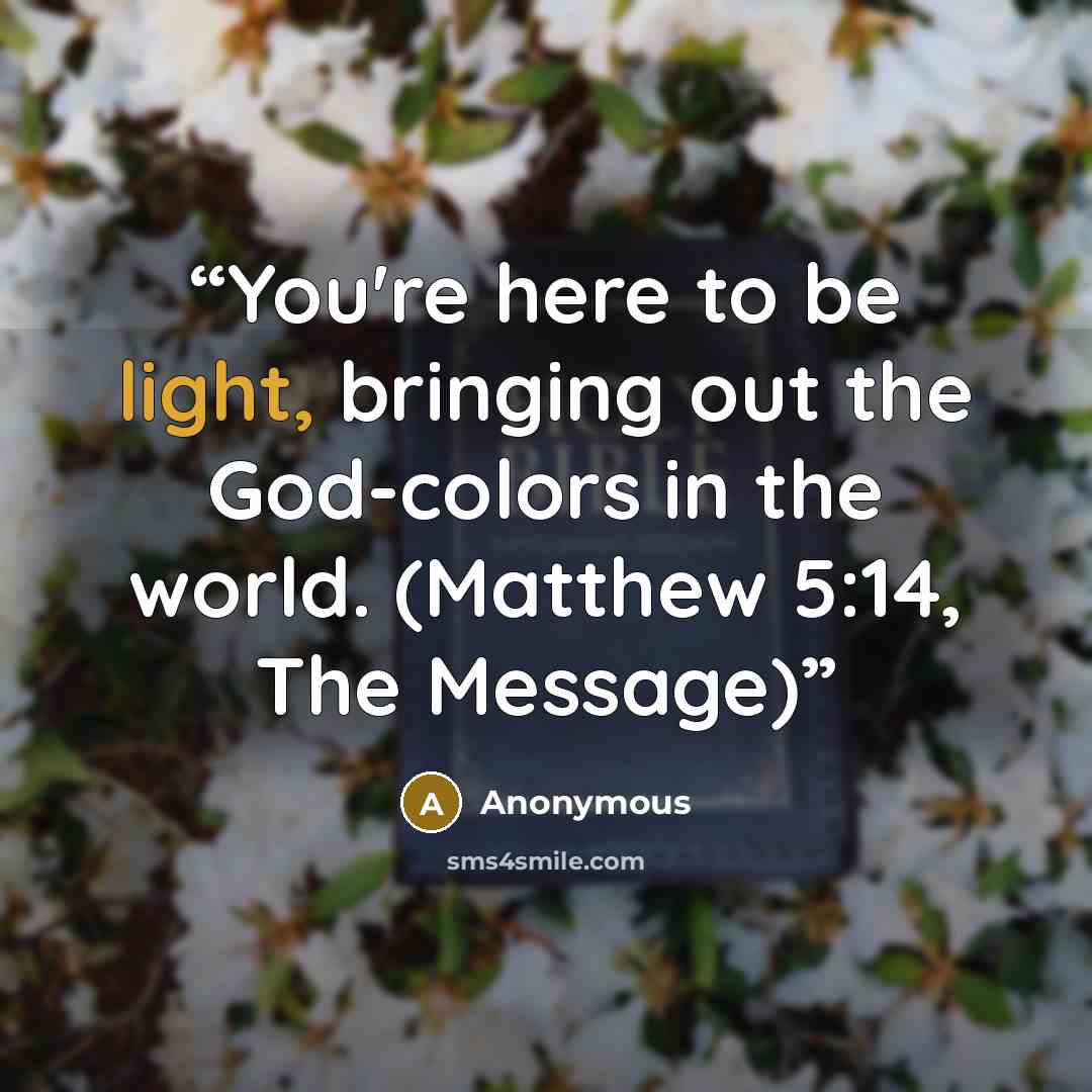 “You're here to be light, bringing out the God-colors in the world. (Matthew 5:14, The Message)” quote by Anonymous