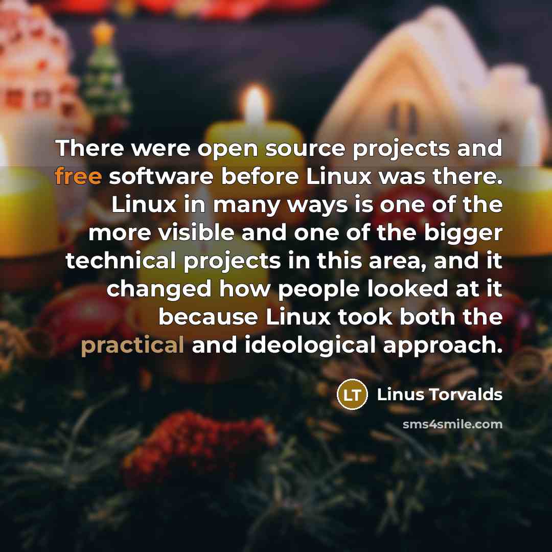 “There were open source projects and free software before Linux was there. Linux in many ways is one of the more visible and one of the bigger technical projects in this area, and it changed how people looked at it because Linux took both the practical and ideological approach.” quote by Linus Torvalds