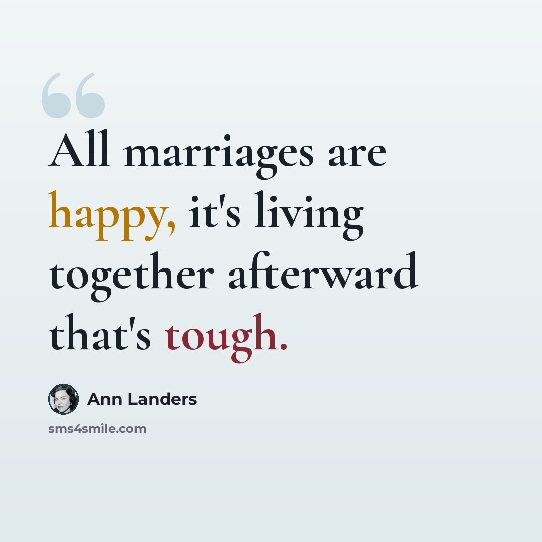 “All marriages are happy, it's living together afterward that's tough.” quote by Ann Landers