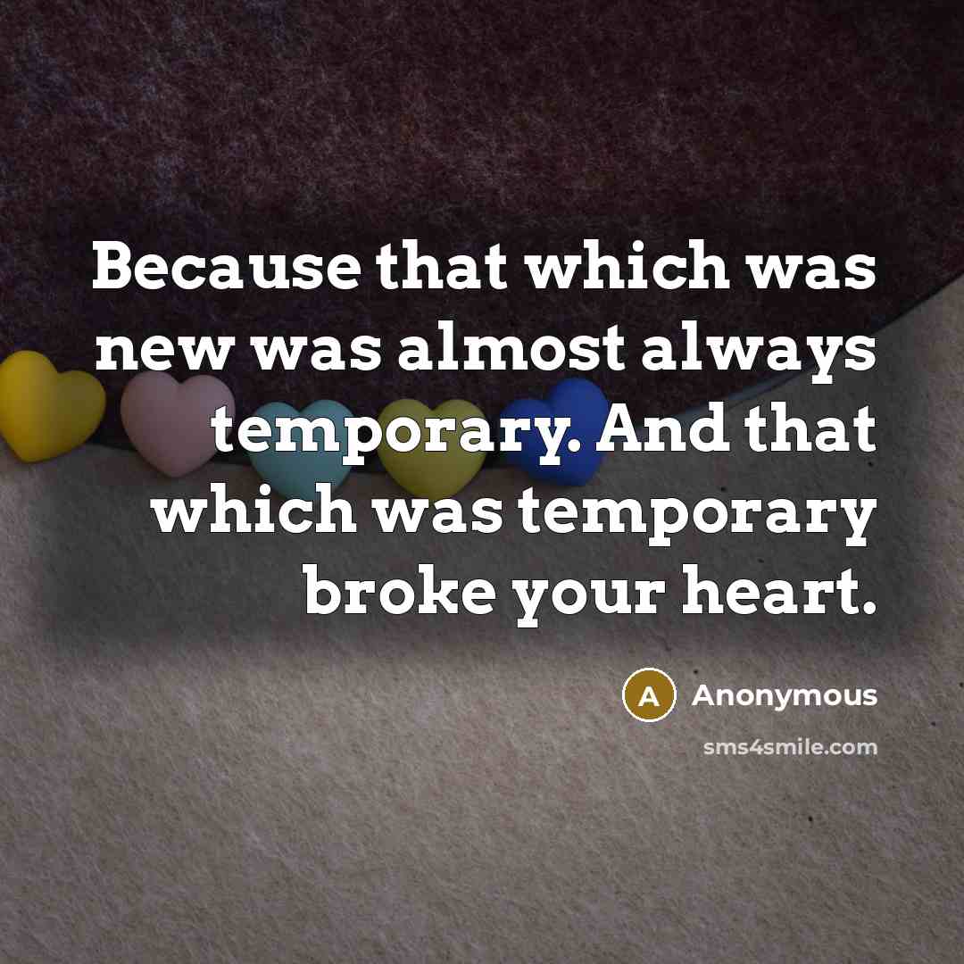 “Because that which was new was almost always temporary. And that which was temporary broke your heart.” quote by Anonymous