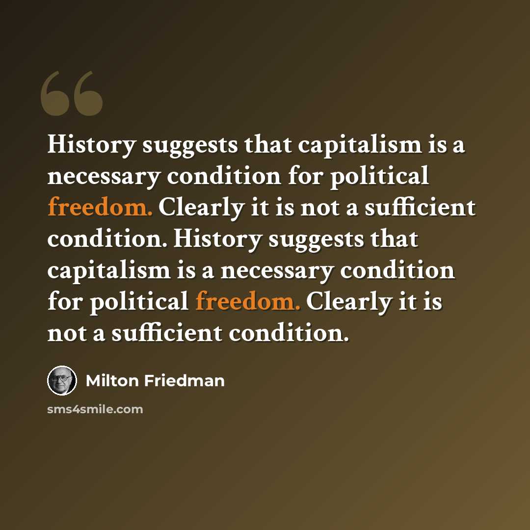 “History suggests that capitalism is a necessary condition for political freedom. Clearly it is not a sufficient condition. History suggests that capitalism is a necessary condition for political freedom. Clearly it is not a sufficient condition.” quote by Milton Friedman