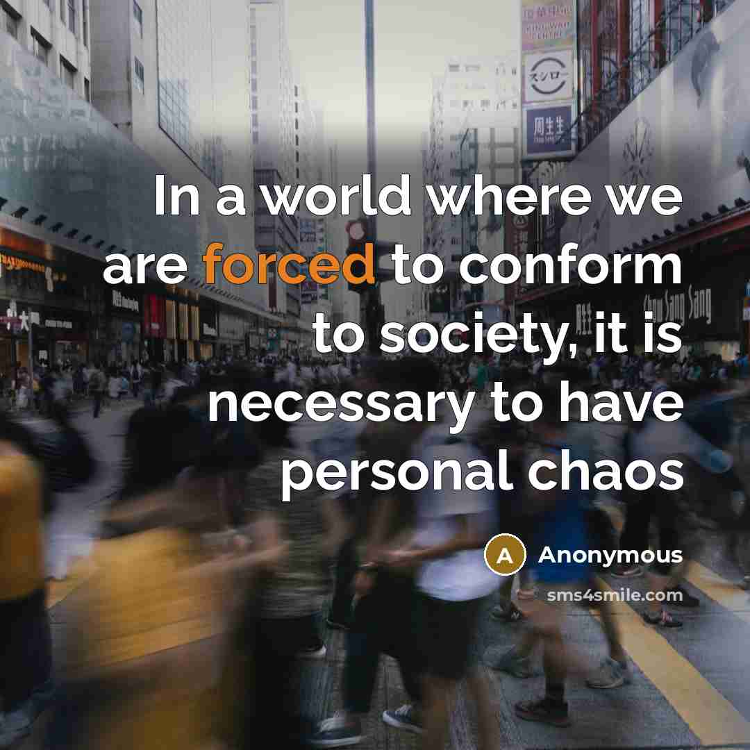 “In a world where we are forced to conform to society, it is necessary to have personal chaos” quote by Anonymous