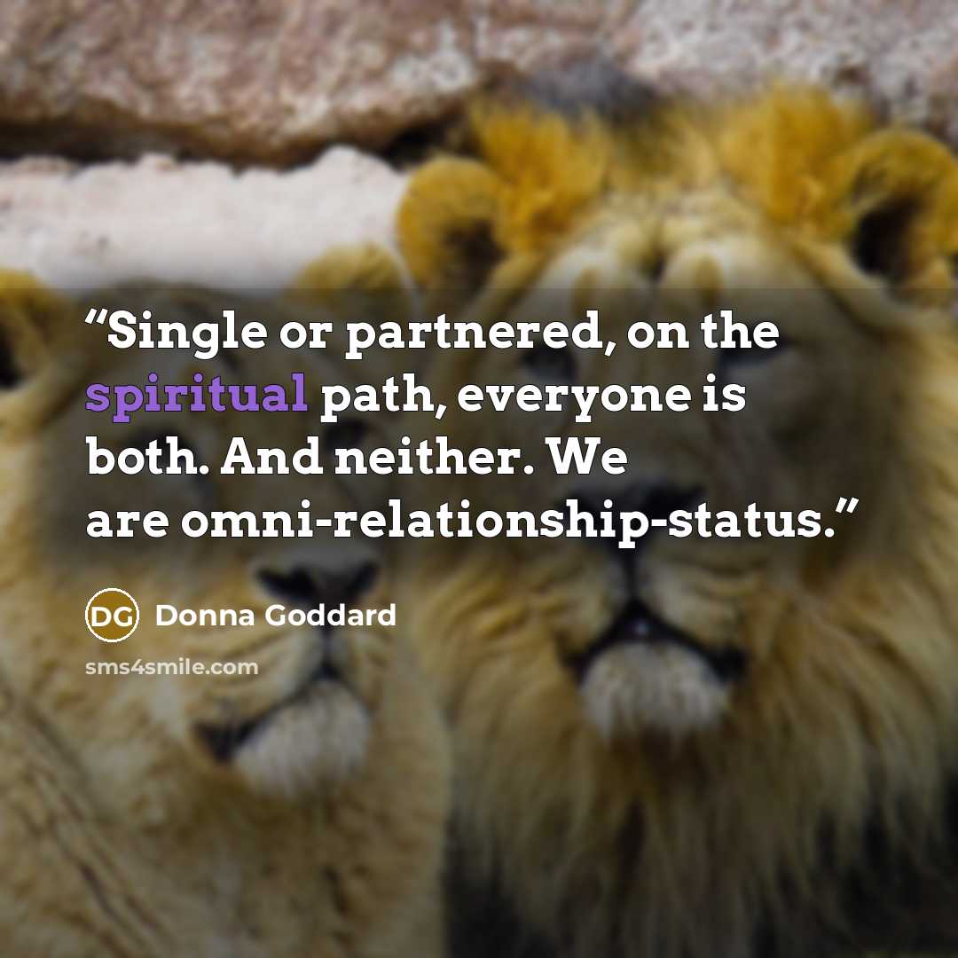 “Single or partnered, on the spiritual path, everyone is both. And neither. We are omni-relationship-status.” quote by Donna Goddard