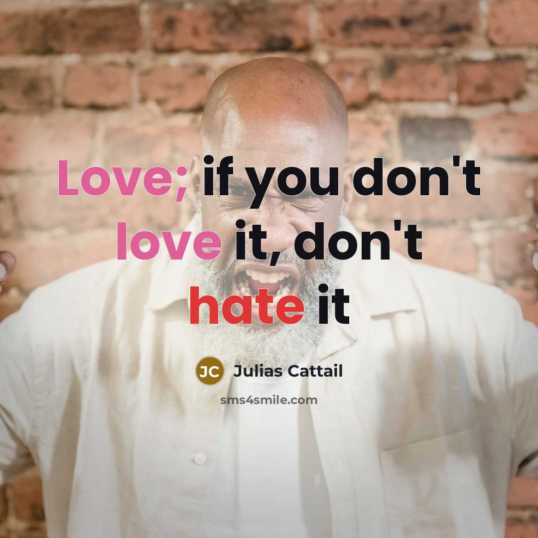 “Love; if you don't love it, don't hate it” quote by Julias Cattail