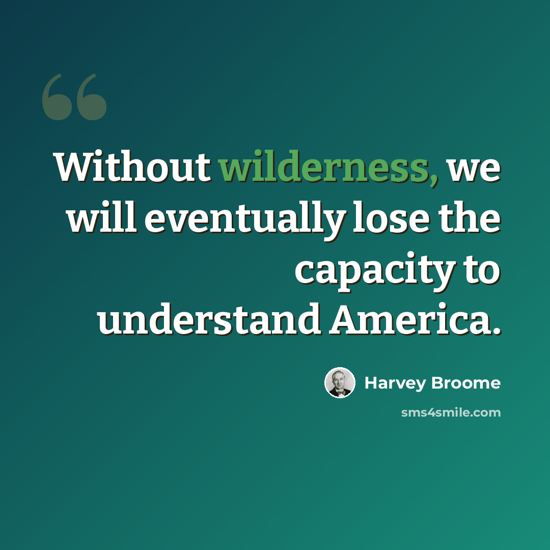 “Without wilderness, we will eventually lose the capacity to understand America.” quote by Harvey Broome