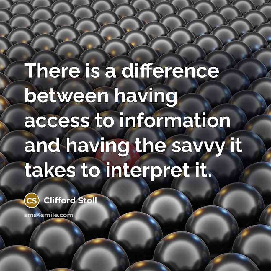 “There is a difference between having access to information and having the savvy it takes to interpret it.” quote by Clifford Stoll