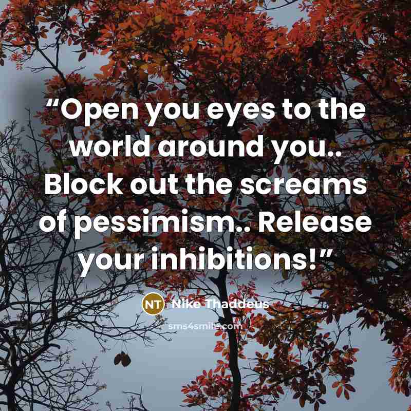 “Open you eyes to the world around you.. Block out the screams of pessimism.. Release your inhibitions!” quote by Nike Thaddeus