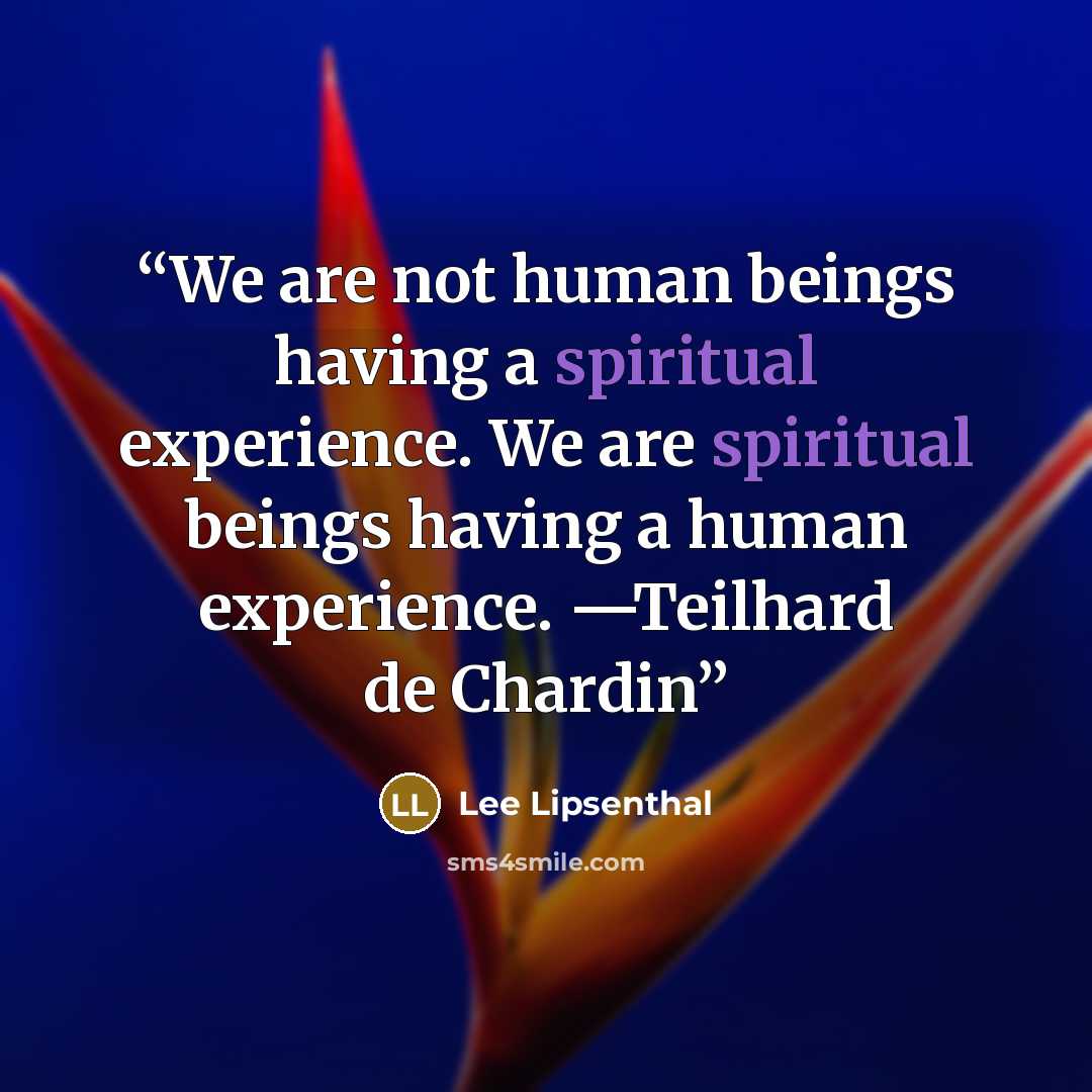 “We are not human beings having a spiritual experience. We are spiritual beings having a human experience. —Teilhard de Chardin” quote by Lee Lipsenthal