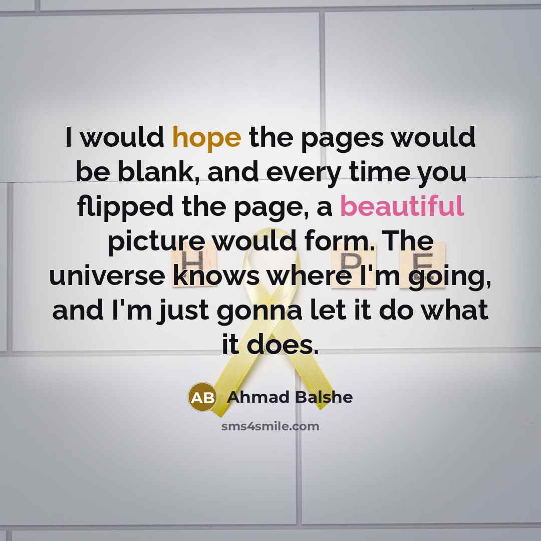 “I would hope the pages would be blank, and every time you flipped the page, a beautiful picture would form. The universe knows where I'm going, and I'm just gonna let it do what it does.” quote by Ahmad Balshe