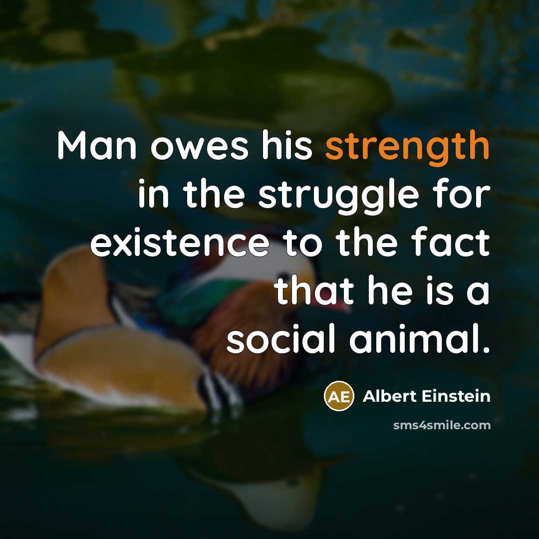 “Man owes his strength in the struggle for existence to the fact that he is a social animal.” quote by Albert Einstein