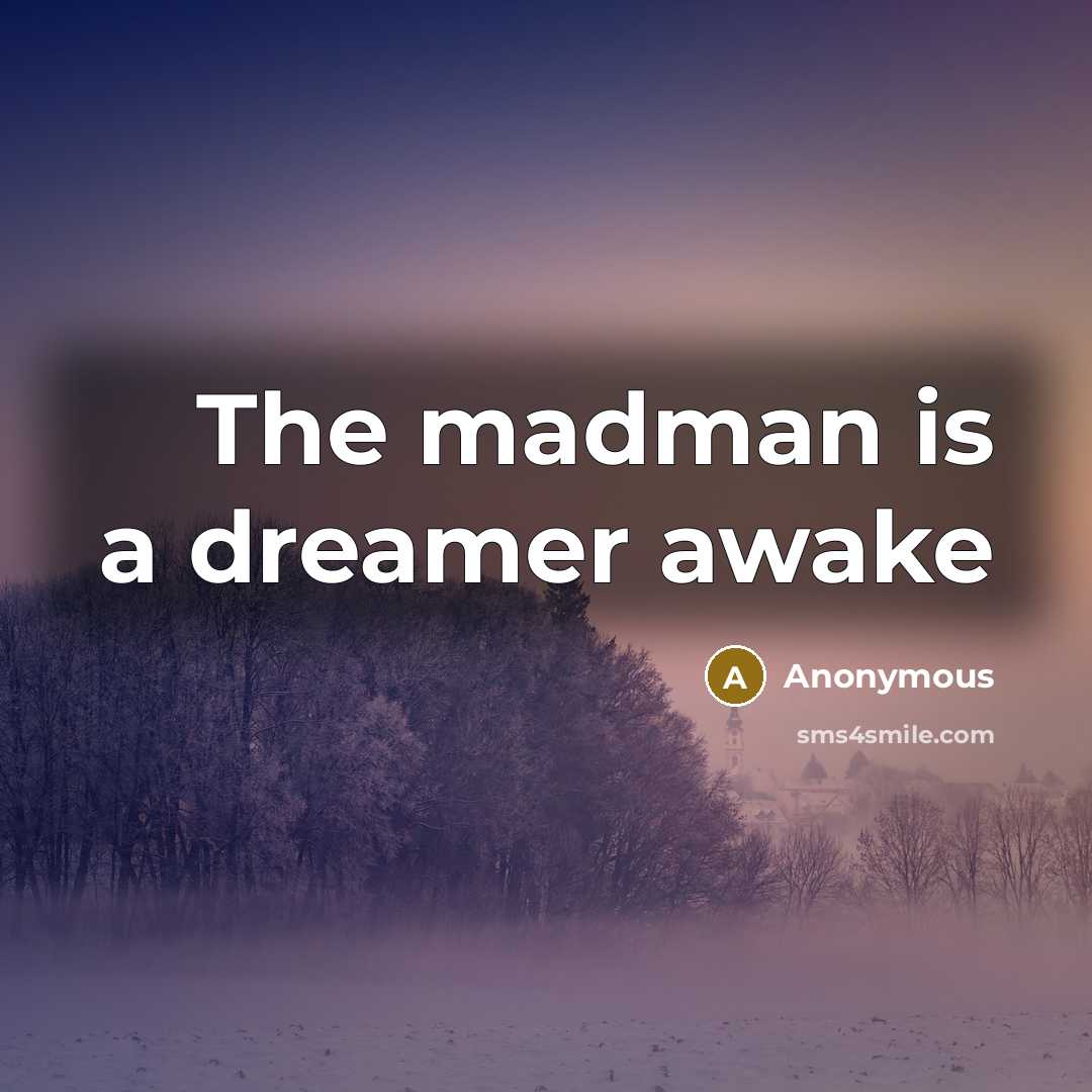 “The madman is a dreamer awake” quote by Anonymous