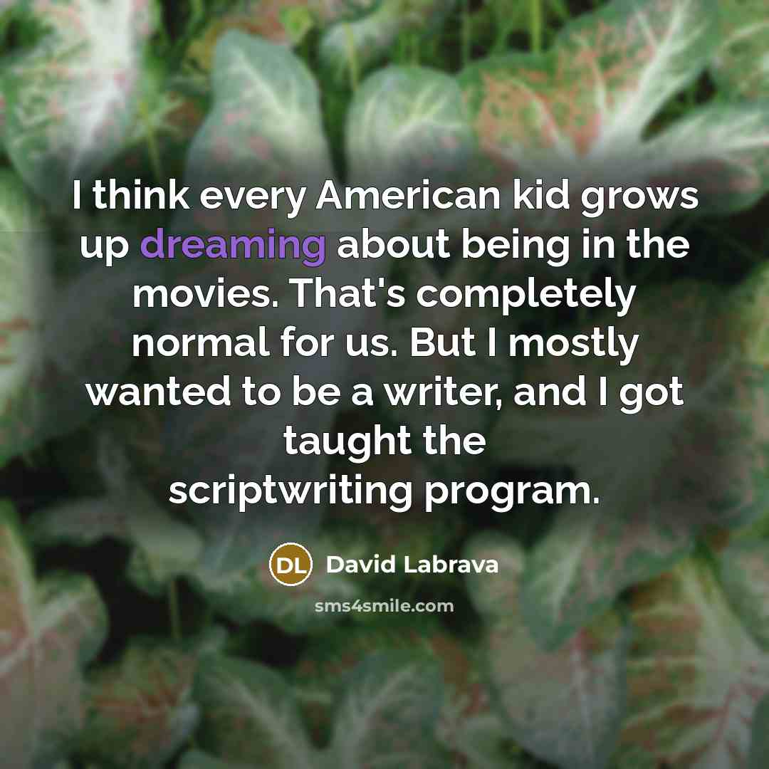 “I think every American kid grows up dreaming about being in the movies. That's completely normal for us. But I mostly wanted to be a writer, and I got taught the scriptwriting program.” quote by David Labrava