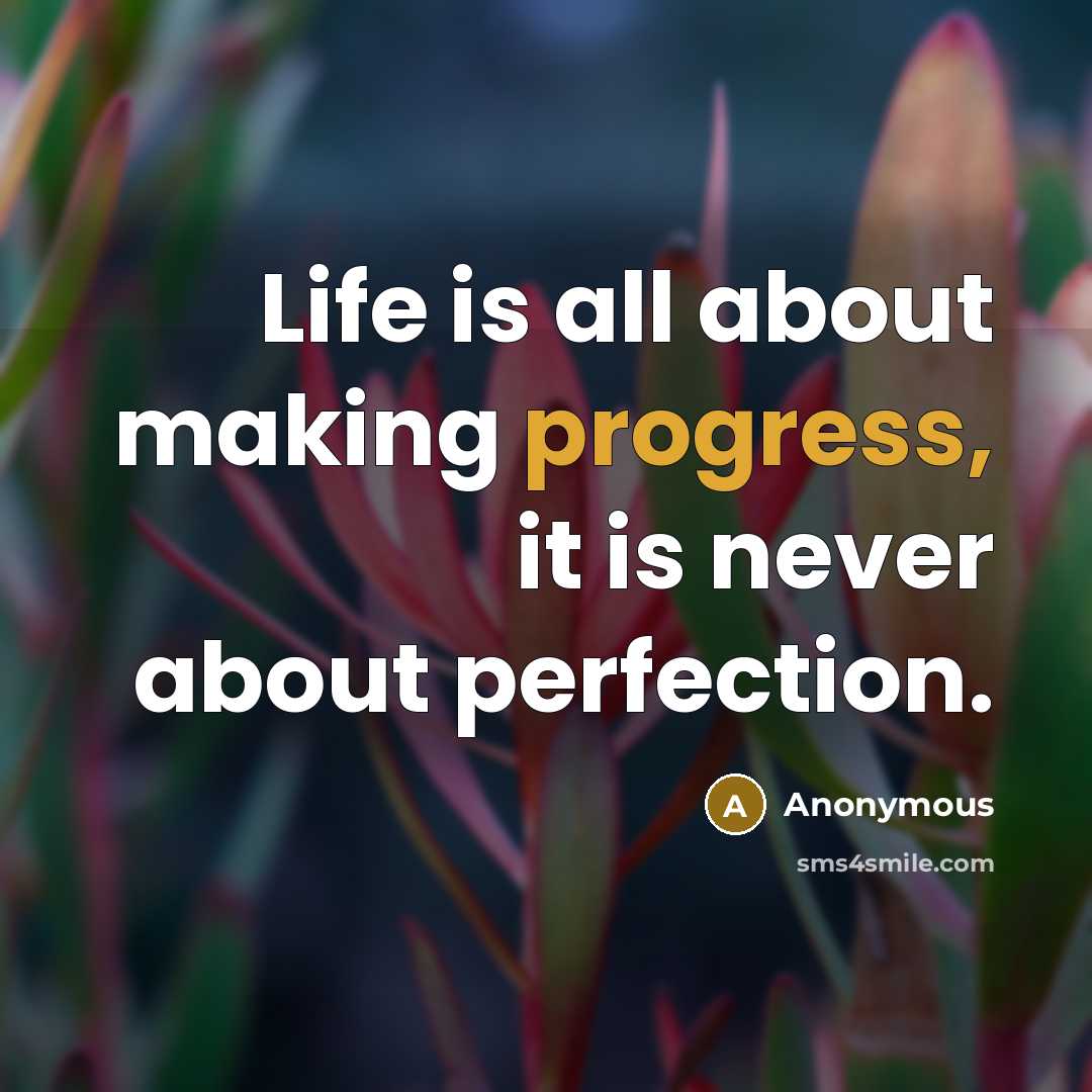 “Life is all about making progress, it is never about perfection.” quote by Anonymous