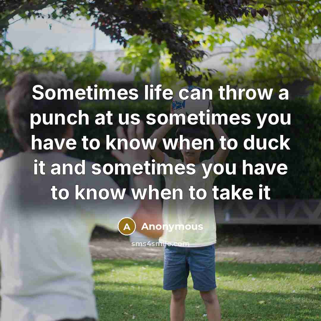 “Sometimes life can throw a punch at us sometimes you have to know when to duck it and sometimes you have to know when to take it” quote by Anonymous