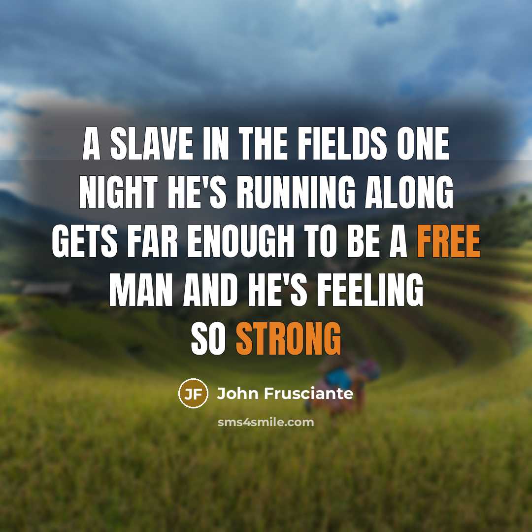 “A slave in the fields one night He's running along Gets far enough to be a free man And he's feeling so strong” quote by John Frusciante