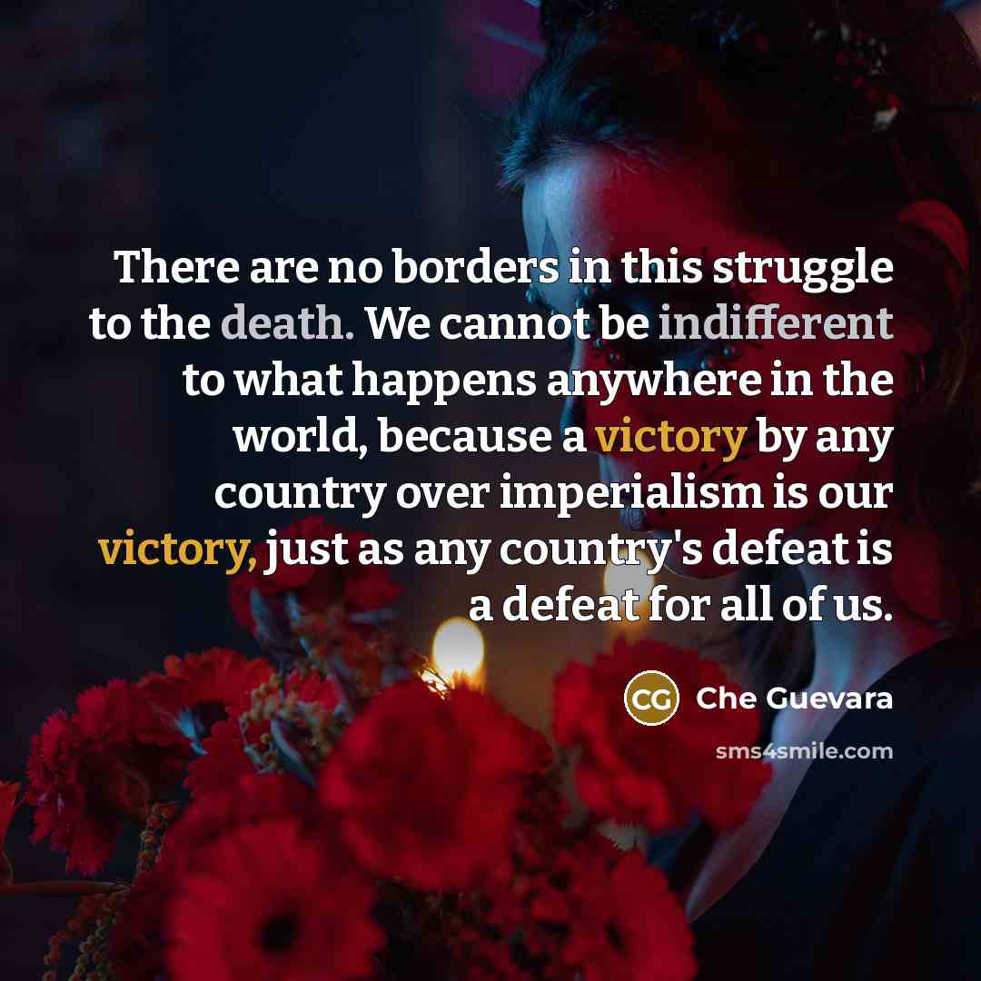 “There are no borders in this struggle to the death. We cannot be indifferent to what happens anywhere in the world, because a victory by any country over imperialism is our victory, just as any country's defeat is a defeat for all of us.” quote by Che Guevara