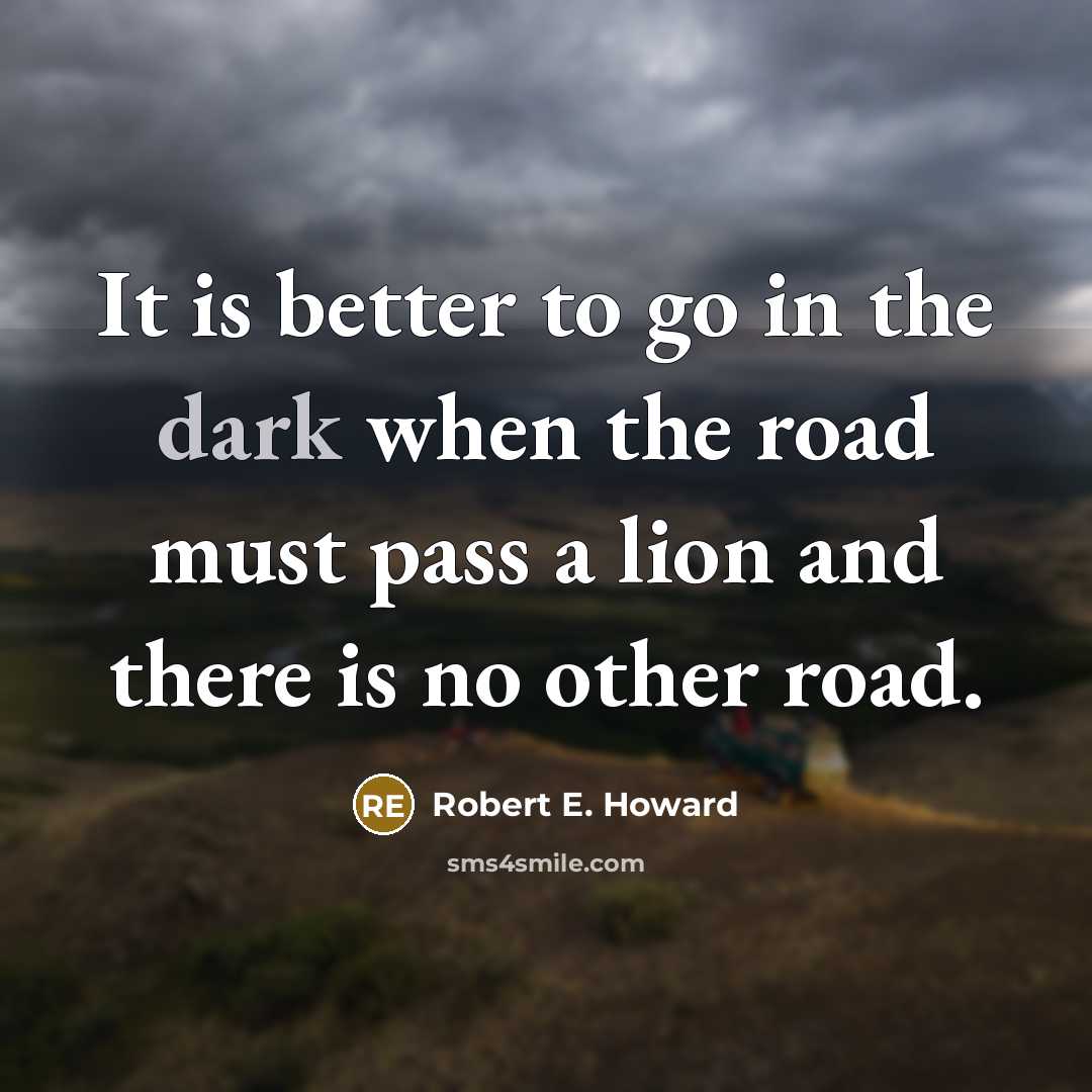 “It is better to go in the dark when the road must pass a lion and there is no other road.” quote by Robert E. Howard
