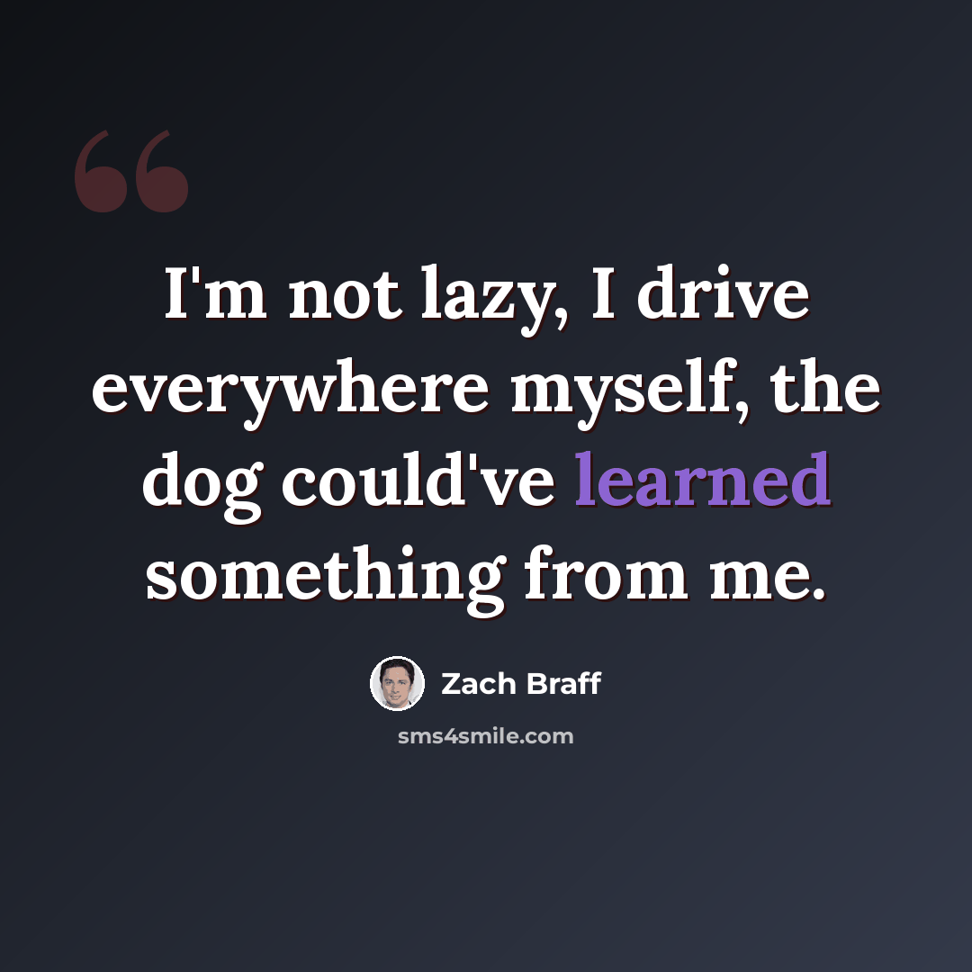 “I'm not lazy, I drive everywhere myself, the dog could've learned something from me.” quote by Zach Braff