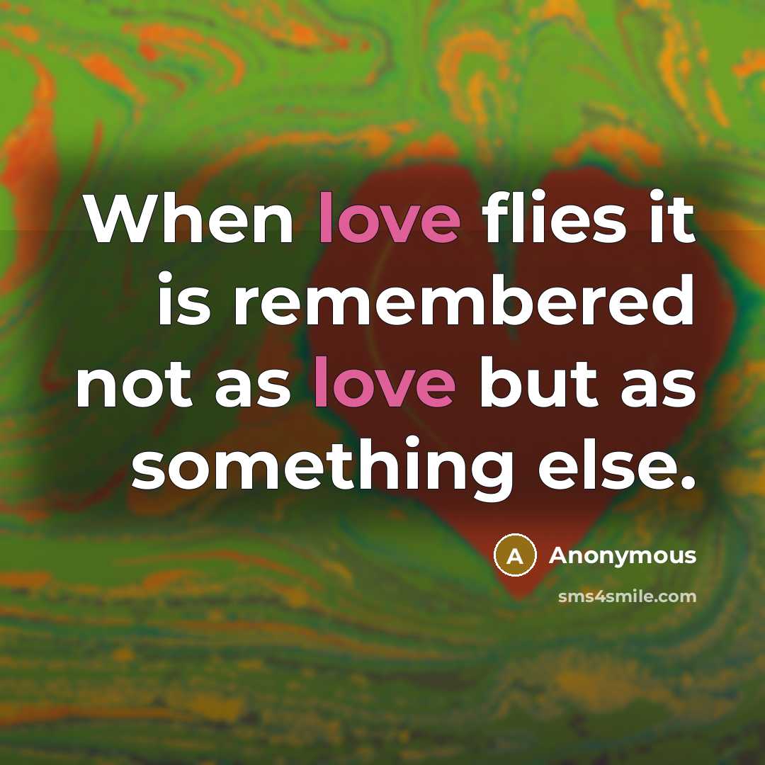 “When love flies it is remembered not as love but as something else.” quote by Anonymous
