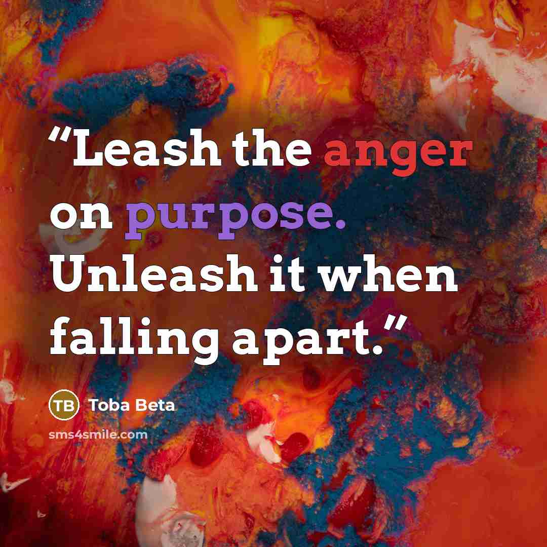 “Leash the anger on purpose. Unleash it when falling apart.” quote by Toba Beta