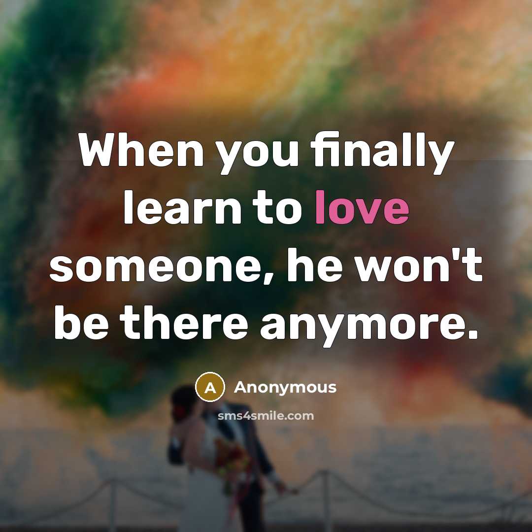 “When you finally learn to love someone, he won't be there anymore.” quote by Anonymous