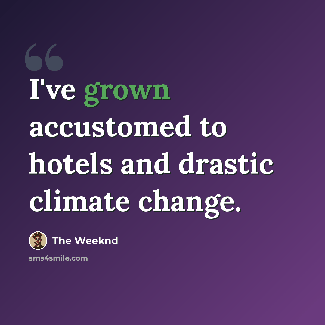 “I've grown accustomed to hotels and drastic climate change.” quote by The Weeknd