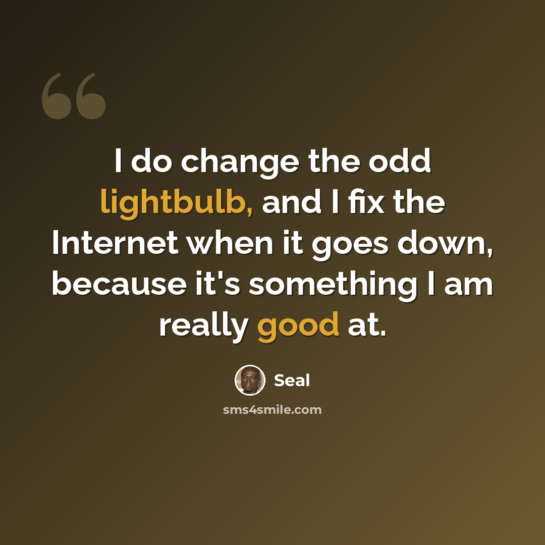 “I do change the odd lightbulb, and I fix the Internet when it goes down, because it's something I am really good at.” quote by Seal
