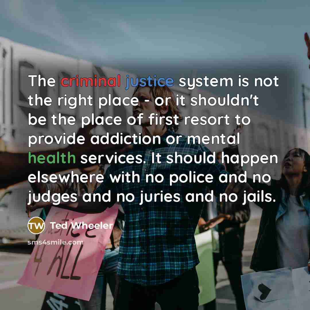 “The criminal justice system is not the right place - or it shouldn't be the place of first resort to provide addiction or mental health services. It should happen elsewhere with no police and no judges and no juries and no jails.” quote by Ted Wheeler