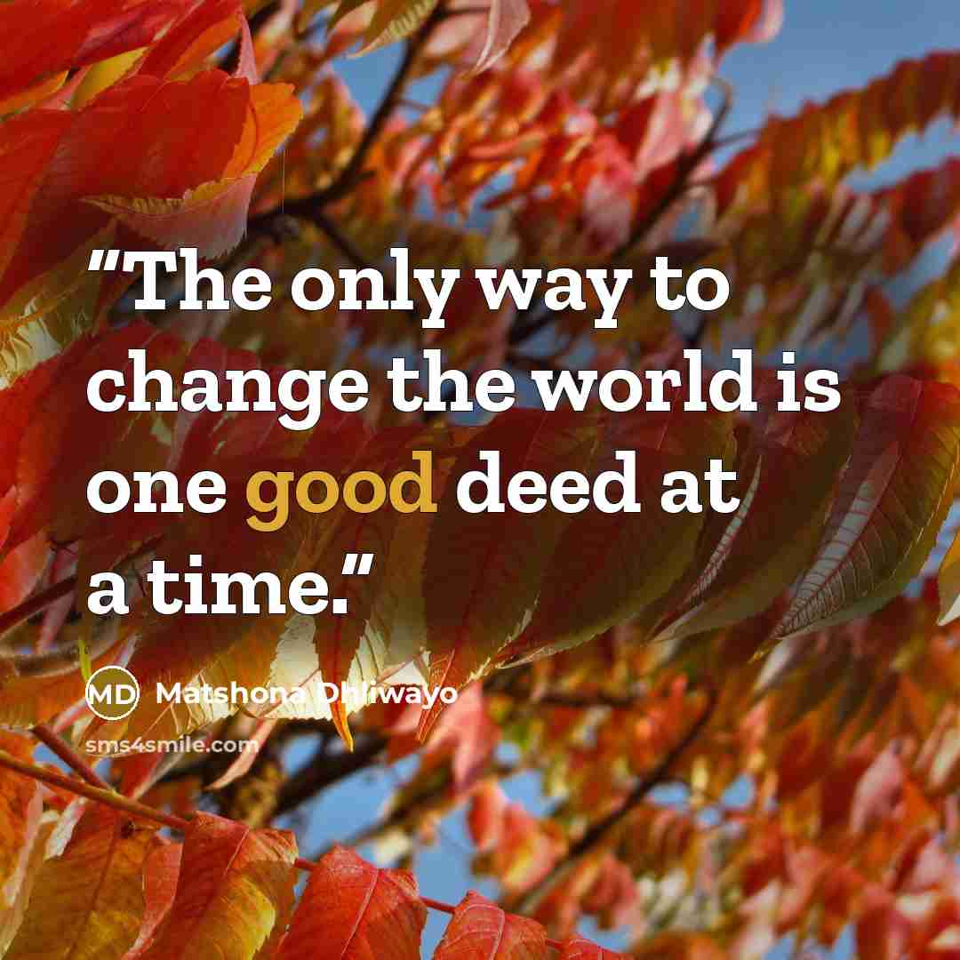 “The only way to change the world is one good deed at a time.” quote by Matshona Dhliwayo