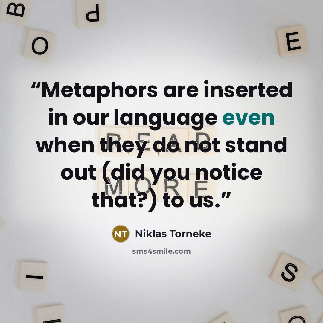 “Metaphors are inserted in our language even when they do not stand out (did you notice that?) to us.” quote by Niklas Torneke