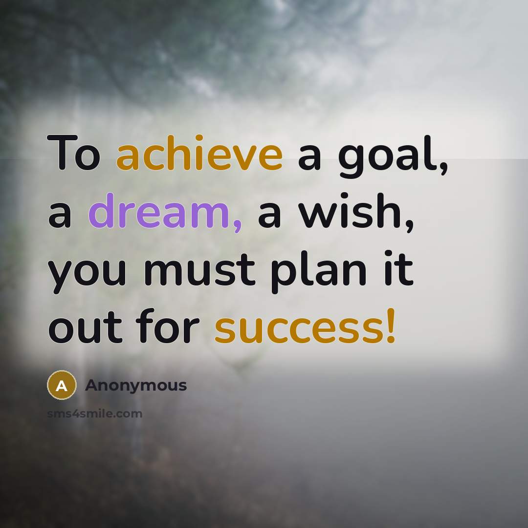 “To achieve a goal, a dream, a wish, you must plan it out for success!” quote by Anonymous